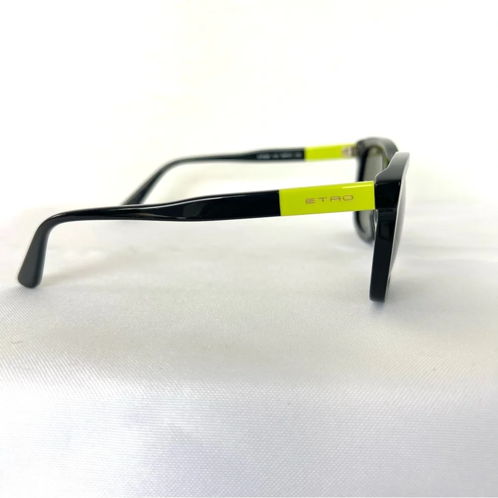 ETRO ET632S 010 Black Cat Eye Style Lenses Black Neon Green Frame Sunglasses